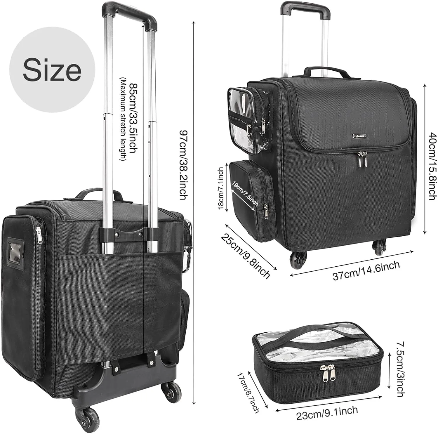 Relavel Rolling Makeup Case Cosmetology Case on Wheels Hair Stylist/Hairdresser Travelling BarberBag with Four 360 Degree Spinner Wheels, Heat Insulation Lining and Adjustable Dividers