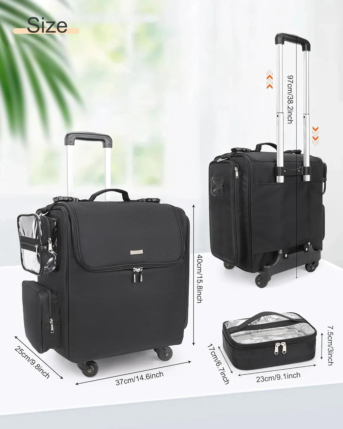 Relavel Rolling Makeup Train Case with Hair Stylist Backpack, Hairstylist Traveling Bag with 4 Wheels, Heat Insulation Full Layer, Adjustable Dividers, Hair Tools and Cosmetics Storage Organizer