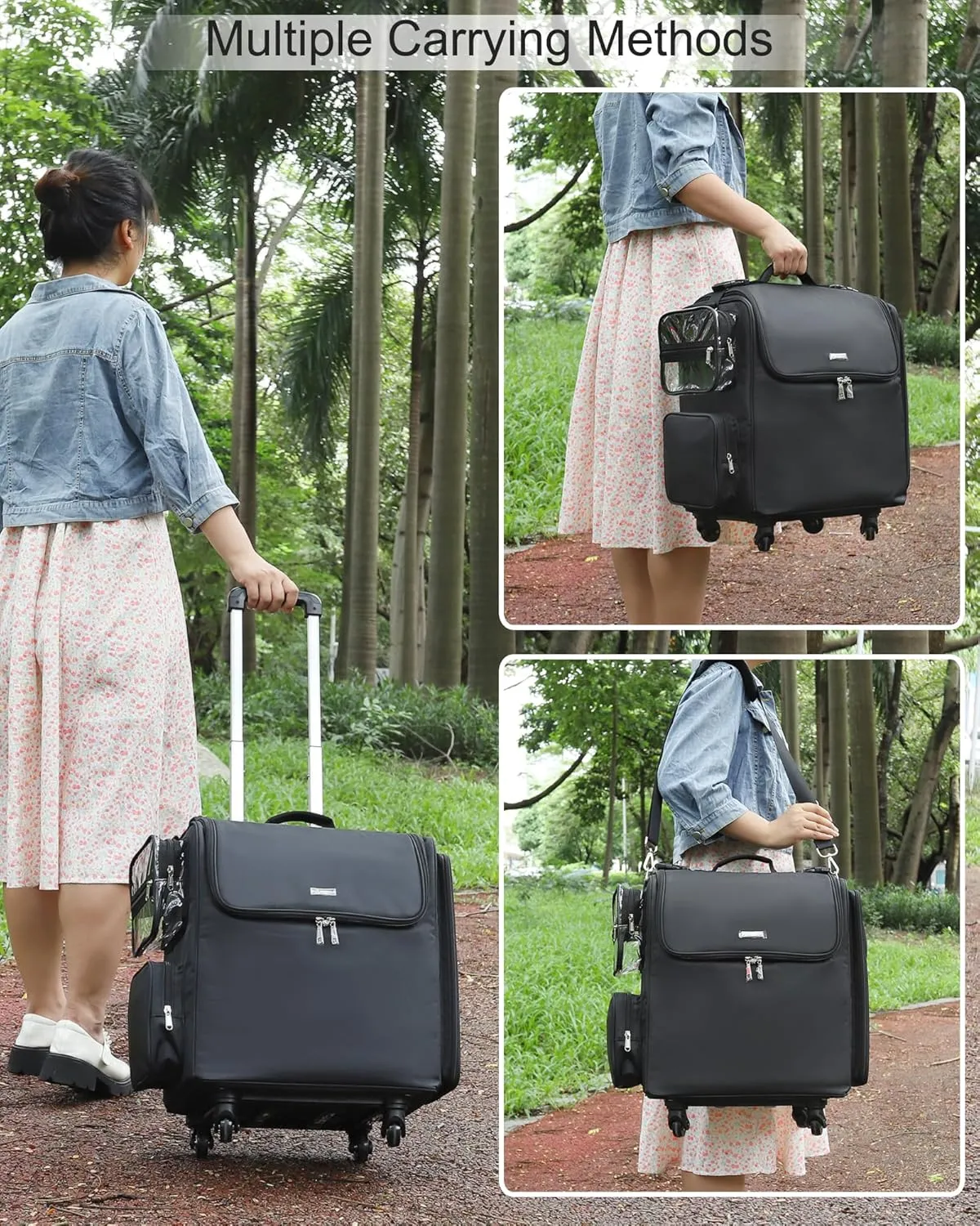 Relavel Rolling Makeup Train Case with Hair Stylist Backpack, Hairstylist Traveling Bag with 4 Wheels, Heat Insulation Full Layer, Adjustable Dividers, Hair Tools and Cosmetics Storage Organizer