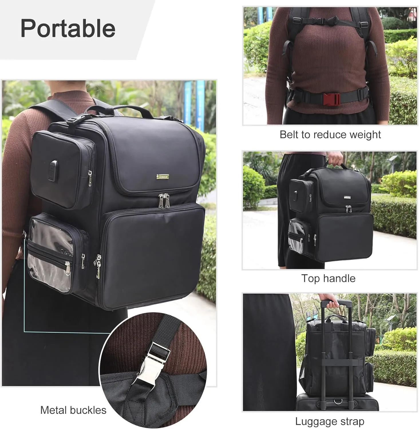 Relavel Rolling Makeup Train Case with Hair Stylist Backpack, Hairstylist Traveling Bag with 4 Wheels, Heat Insulation Full Layer, Adjustable Dividers, Hair Tools and Cosmetics Storage Organizer