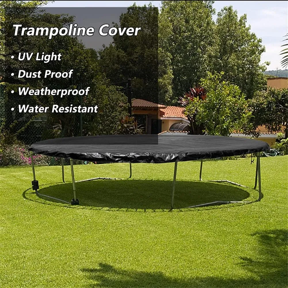 Replacement Trampoline Cover, 6ft 8ft 10ft 12ft 13ft 14ft 16ft Trampoline Dust Rain Cover Trampoline Cover Weather and Rain Protection Trampoline Protector Sheet UV Light, Dust Proof Black