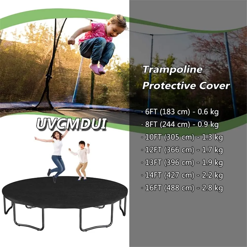 Replacement Trampoline Cover, 6ft 8ft 10ft 12ft 13ft 14ft 16ft Trampoline Dust Rain Cover Trampoline Cover Weather and Rain Protection Trampoline Protector Sheet UV Light, Dust Proof Black
