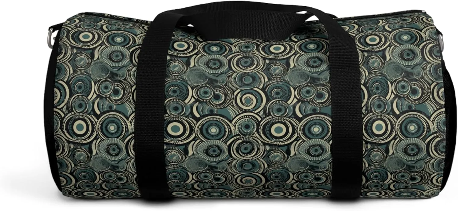 Retro Chic Blue Green Circles Duffle Bag – Gym Bag – Small & Large Sizes for Travel, Gym, or Weekend Use