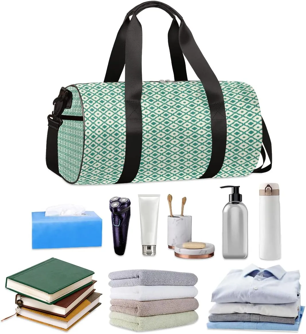 Retro Green Quatrefoil Gym Bag Small Gym Duffel Bags for Men Women Vintage Overnight Weekender Bag Lightweight Sport Duffle Bag Carry On Gymbag