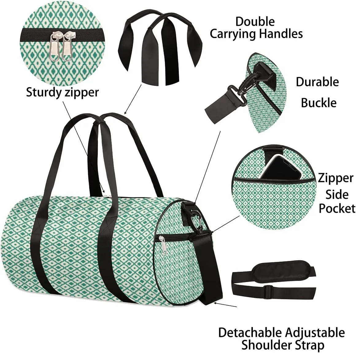 Retro Green Quatrefoil Gym Bag Small Gym Duffel Bags for Men Women Vintage Overnight Weekender Bag Lightweight Sport Duffle Bag Carry On Gymbag