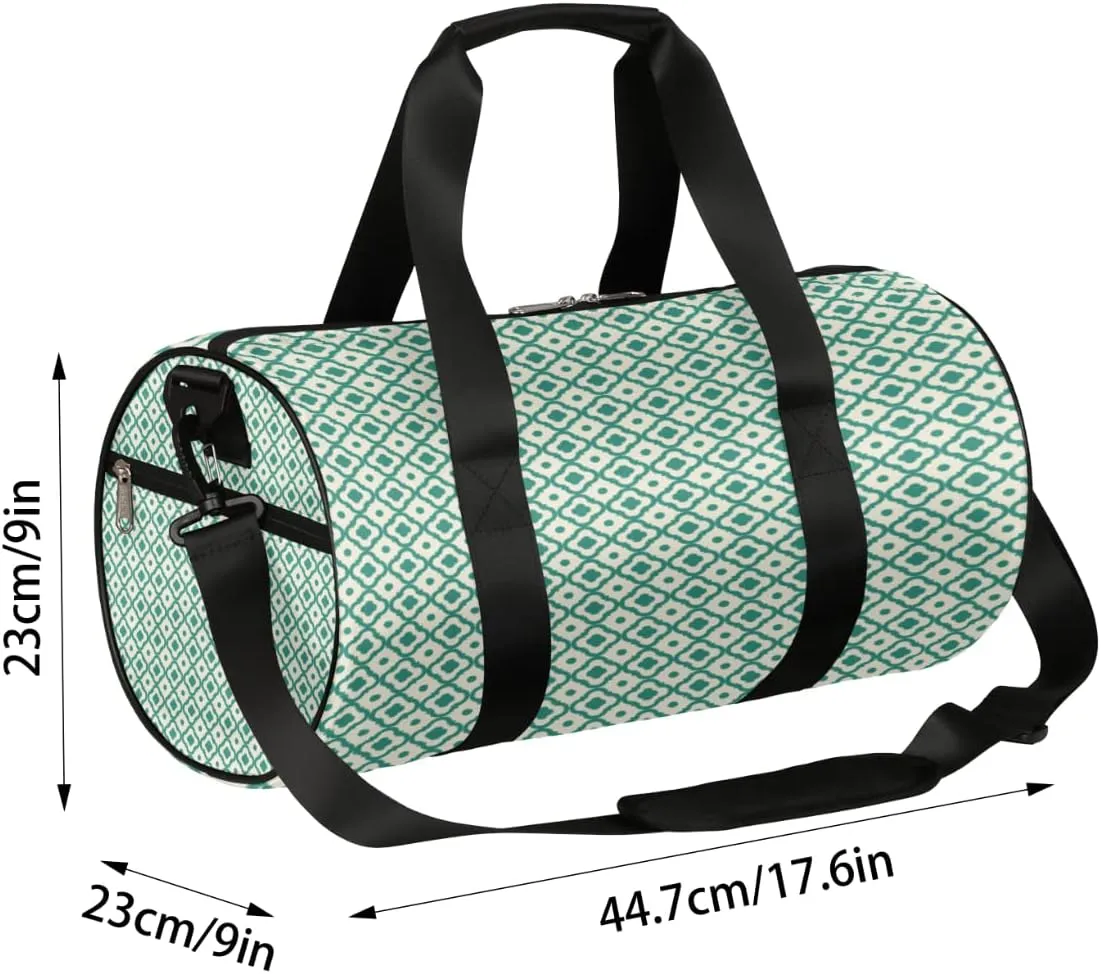 Retro Green Quatrefoil Gym Bag Small Gym Duffel Bags for Men Women Vintage Overnight Weekender Bag Lightweight Sport Duffle Bag Carry On Gymbag