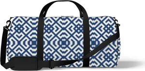 Retro Navy Blue Oriental Ethnic Flowers Pattern Sports Bag Tote Bag Waterproof Gym Bag with Shoulder Strap Zipper 2 Side Pockets for Men and Women, Travel and Storage Shoulder Bag.