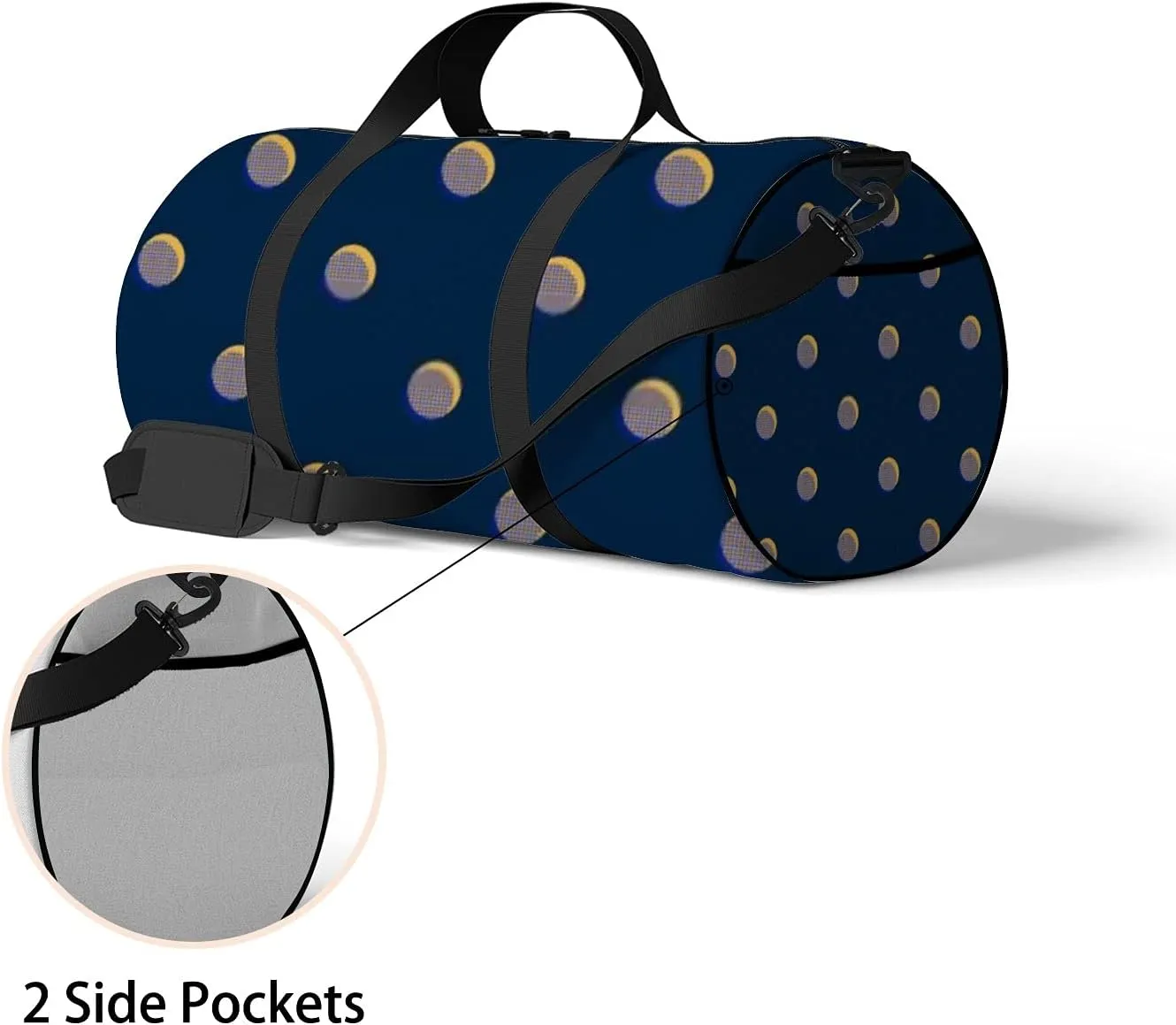 Retro Navy Blue Polka Dot Sports Bag Tote Bag Waterproof Gym Bag with Shoulder Strap Zipper 2 Side Pockets for Men and Women, Travel and Storage Shoulder Bag.