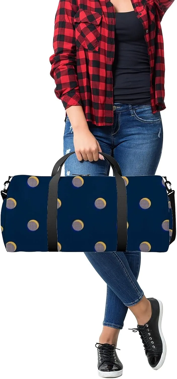 Retro Navy Blue Polka Dot Sports Bag Tote Bag Waterproof Gym Bag with Shoulder Strap Zipper 2 Side Pockets for Men and Women, Travel and Storage Shoulder Bag.