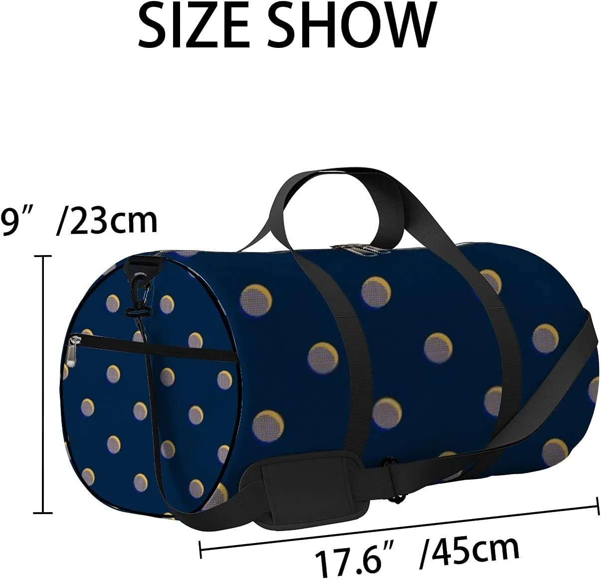 Retro Navy Blue Polka Dot Sports Bag Tote Bag Waterproof Gym Bag with Shoulder Strap Zipper 2 Side Pockets for Men and Women, Travel and Storage Shoulder Bag.
