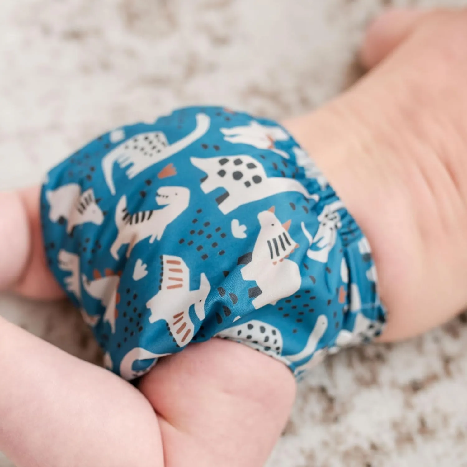 Reusable Cloth Diapers with AWJ Lining – 7 Pack with 14 Inserts and 1 Wet Bag – Waterproof, Washable, and Adjustable (Cretaceous Cool, Cotton Inserts)