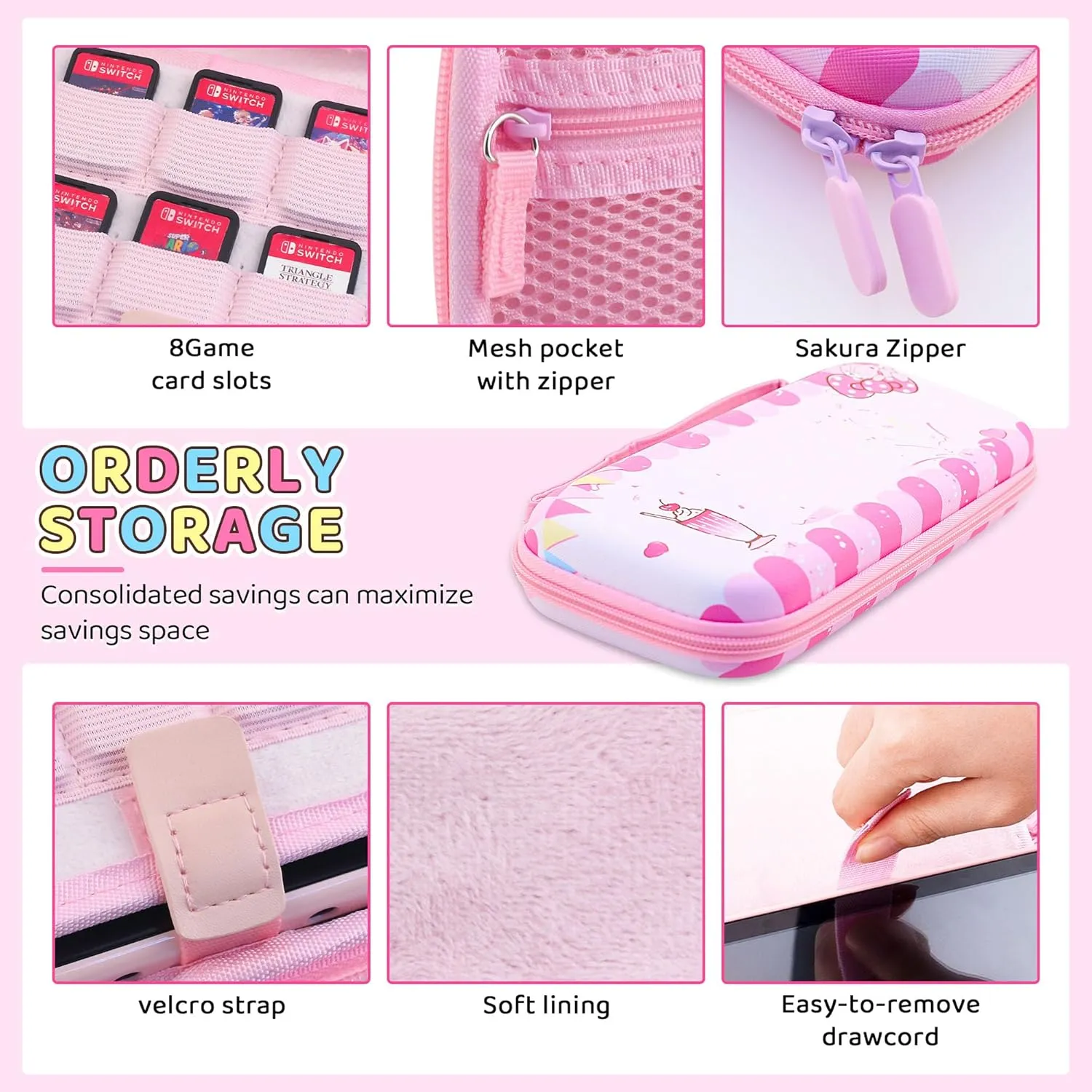RHOTALL 6 in 1 Switch Lite bundles, Pink Cat Carrying Case for Switch lite, with Portable Compatible Cute Travel Bag, with Soft cover case, Screen Protectors and 2 Cute Paw Thumb Grips Caps