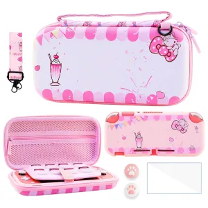 RHOTALL 6 in 1 Switch Lite bundles, Pink Cat Carrying Case for Switch lite, with Portable Compatible Cute Travel Bag, with Soft cover case, Screen Protectors and 2 Cute Paw Thumb Grips Caps