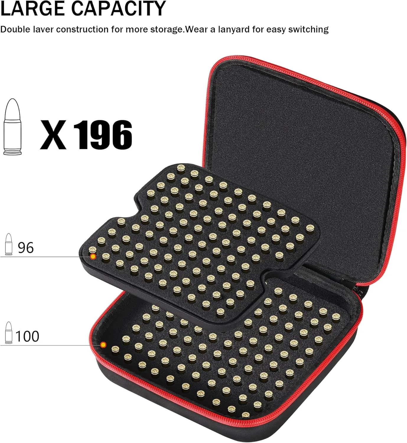 Risou 196 Round Ammo Storage Case.Portable Ammo Box Compatible with 9mm Luger, 9mm Parabllum, 9mm Makarov, 380 ACP .32 ACP .45 ACP, 30 Luger, 32 S&W(Case Only) (Red)