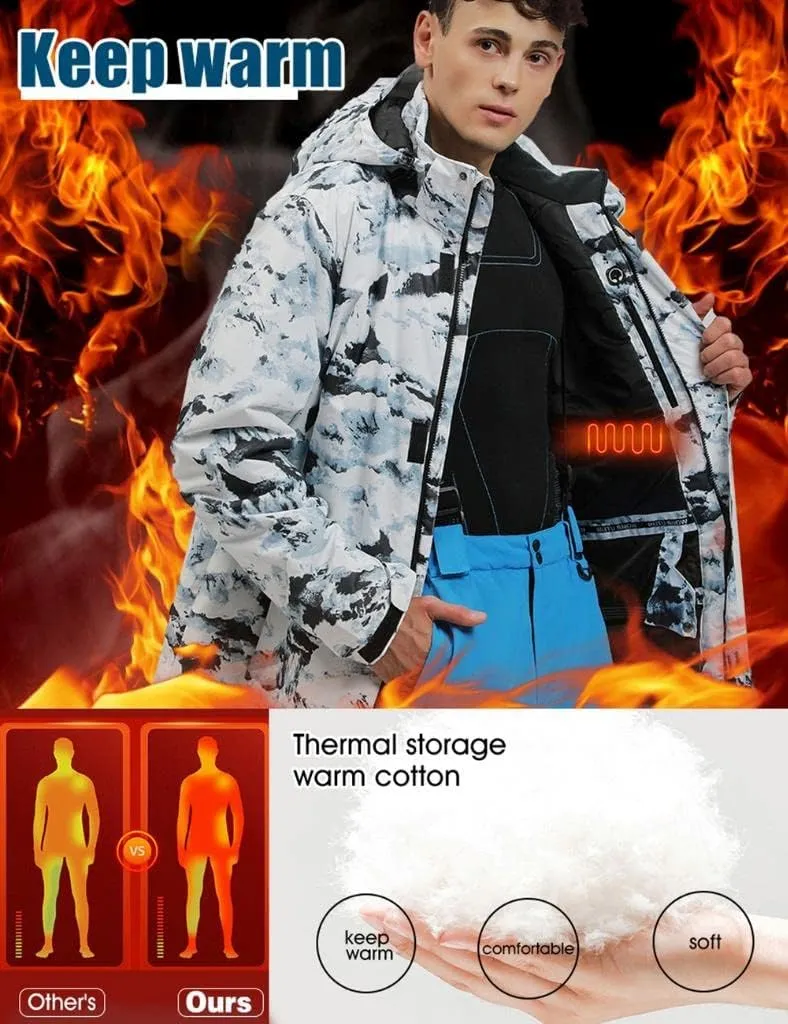 RIUIYELE Men Ski Jacket Ski Pants Winter Warm Windproof Waterproof Outdoor Sports Snowboarding Ski Coat Trousers Ski Suit