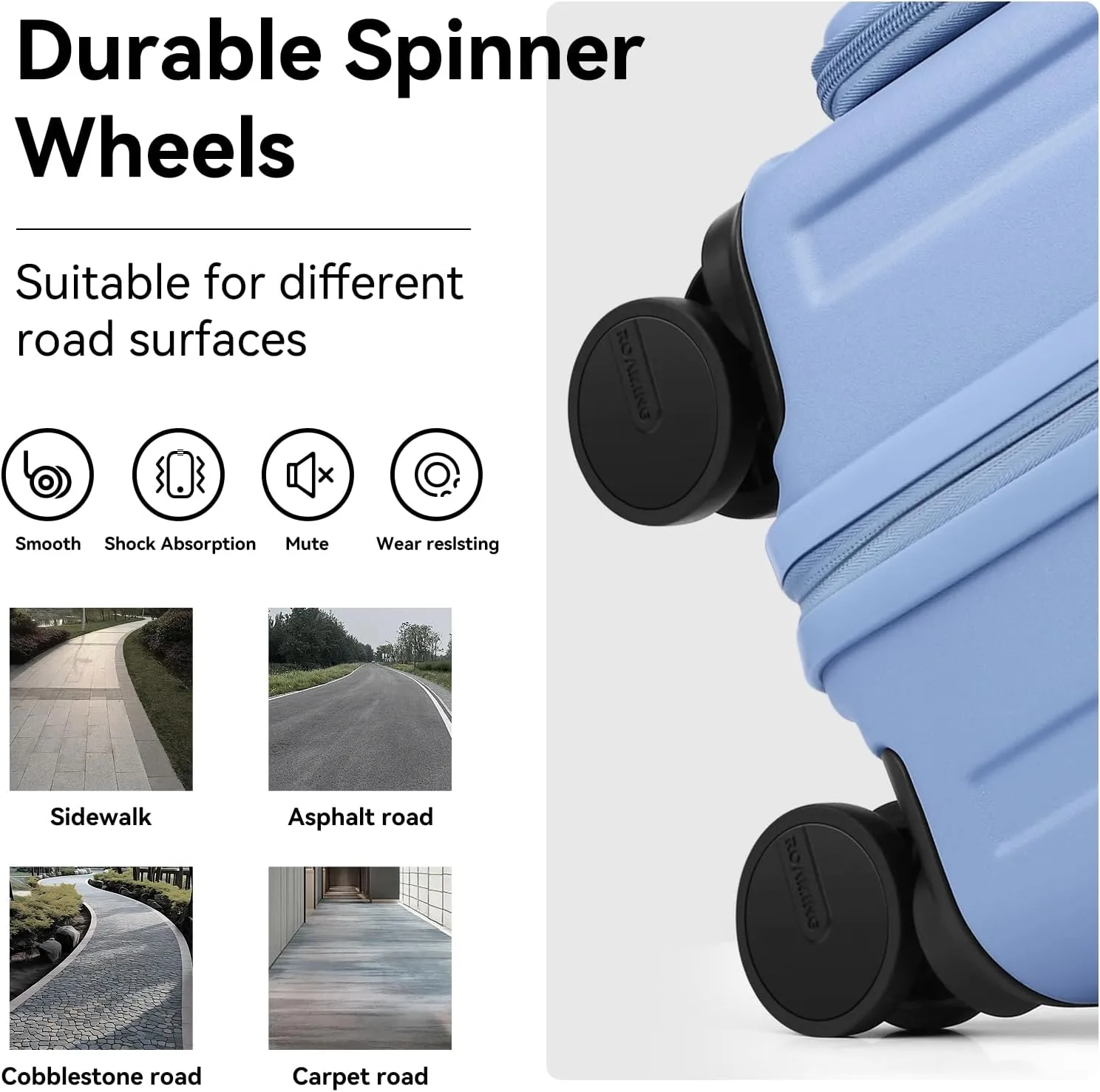 ROAMING 20 Inch Carry On Luggage Expandable TOP Opening Rolling Vacation Suitcase with Spinner Wheels and TSA Lock Cup Holder PC Hard Shell Travel Trolley Case for Shout Business Trips blue