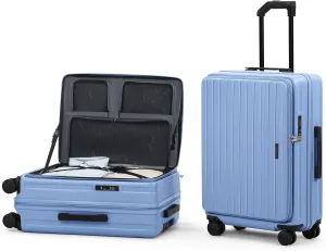 ROAMING 20 Inch Carry On Luggage Expandable TOP Opening Rolling Vacation Suitcase with Spinner Wheels and TSA Lock Cup Holder PC Hard Shell Travel Trolley Case for Shout Business Trips blue
