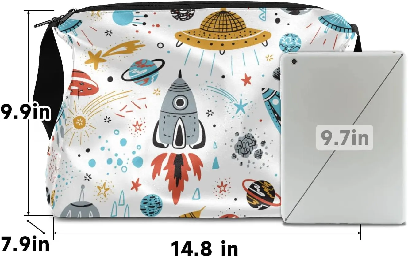 Rocket Flying Saucers Small Gym Bag for Men Women Workout Sport Duffle Bag Waterproof Weekender Overnight Bag Lightweight Carry on Tote Bag Crossbody Shoulder Travel Bag for Swim Yoge Dance