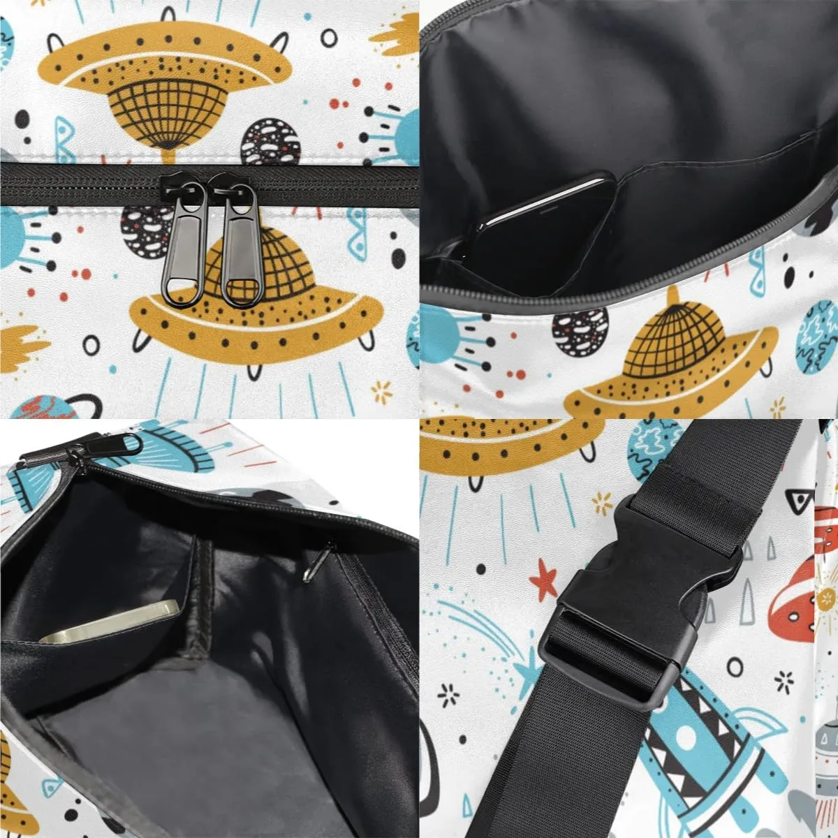Rocket Flying Saucers Small Gym Bag for Men Women Workout Sport Duffle Bag Waterproof Weekender Overnight Bag Lightweight Carry on Tote Bag Crossbody Shoulder Travel Bag for Swim Yoge Dance