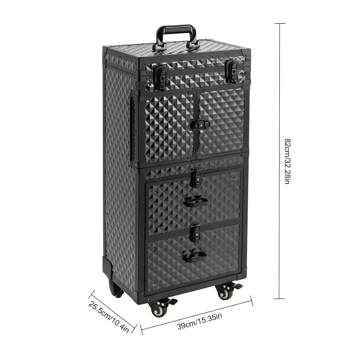 Rolling Lockable Makeup Train Case, Hairdressing Travel Case with Wheels, Cosmetology Case on Wheels,Hair Stylist Travel Case with Hairdryer Holder, Hairdressing Trolley for Barber (Style A)