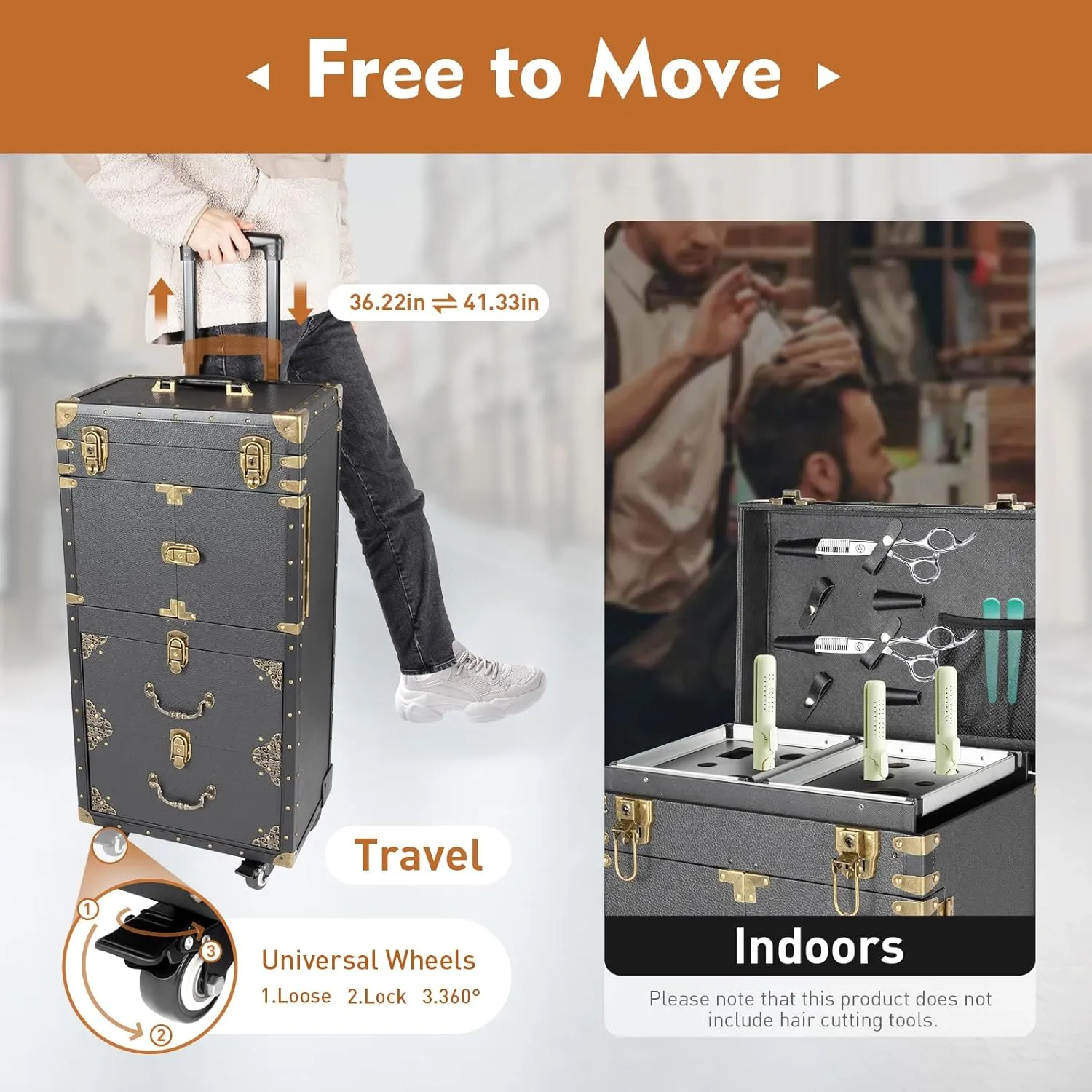 Rolling Lockable Makeup Train Case, Professional Hairdressing Case Large Storage Cosmetic Trolley with 3 Shelves, Hair Salon Trolley Suitcase Hair Stylist Beauty Travel (Black Gold)