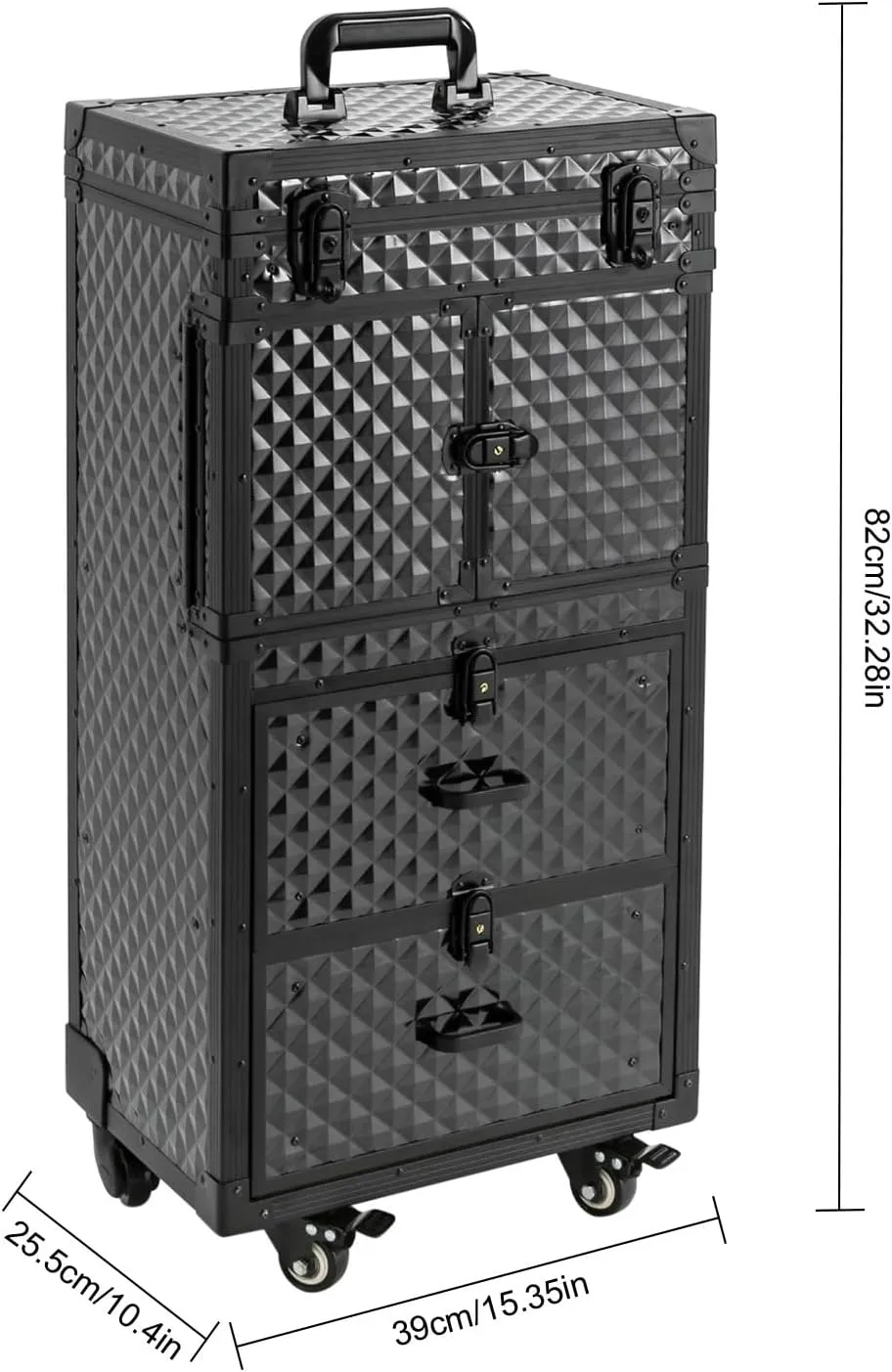 Rolling Lockable Makeup Train Case,Rolling Cosmetic Case, Hairdressing Rolling Case, for Professional Makeup Artists, Hairstylists, Nail Artists, Beauticians (Black)