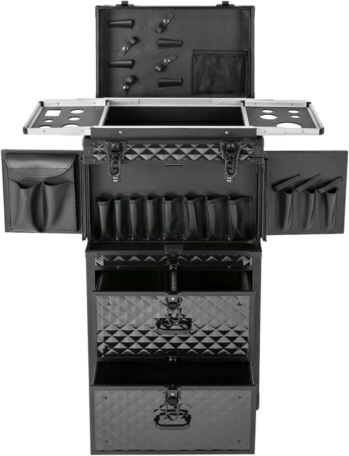 Rolling Lockable Makeup Train Case,Rolling Cosmetic Case, Hairdressing Rolling Case, for Professional Makeup Artists, Hairstylists, Nail Artists, Beauticians (Black)