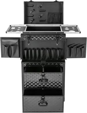 Rolling Lockable Makeup Train Case,Rolling Cosmetic Case, Hairdressing Rolling Case, for Professional Makeup Artists, Hairstylists, Nail Artists, Beauticians (Black)