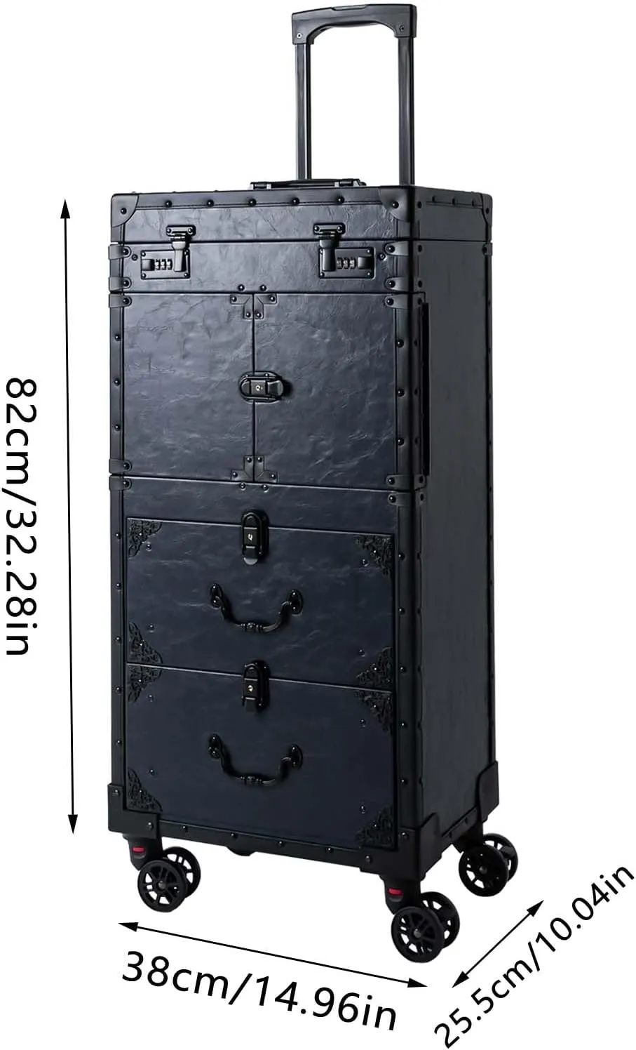 Rolling Lockable Makeup Train Case,Rolling Cosmetic Case, Hairdressing Rolling Case, for Professional Makeup Artists, Hairstylists, Nail Artists, Beauticians (Blue)
