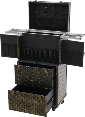 Rolling Lockable Makeup Train Case,Rolling Cosmetic Case, Hairdressing Rolling Case, for Professional Makeup Artists, Hairstylists, Nail Artists, Beauticians (Brown)