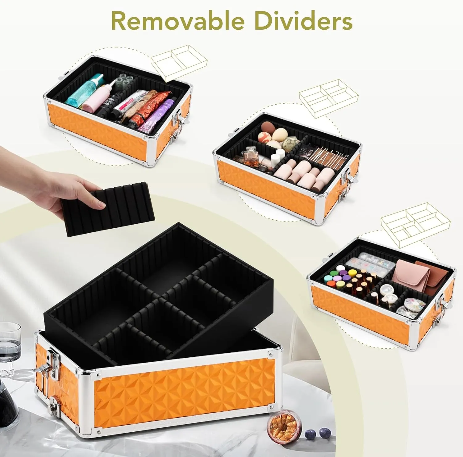 Rolling Makeup Case, 4 in 1 Makeup Case on Wheels, Professional Makeup Trolley, Cosmetic Train Case Makeup Cart Travel Trolley with Key for MUA, Hairstylists, Nail Tech, Palette