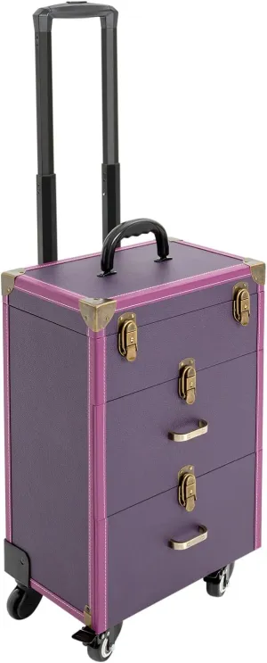 Rolling Makeup Case, Makeup Train Case Professional Cosmetics Rolling Beauty Organizer (Purple)