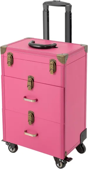 Rolling Makeup Case with Drawers&4 Wheel, Cosmetic Case Trolley, Make Up Suitcase Cosmetic Trolley, Portable Multifunction Makeup Suitcase, Jewelry Travel Cosmetic Train Case (Rose Bronze Color)