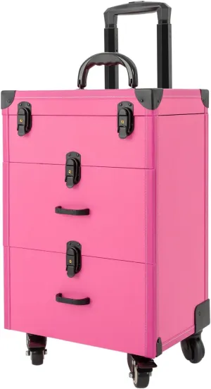 Rolling Makeup Case with Drawers&4 Wheel, Cosmetic Case Trolley, Make Up Suitcase Cosmetic Trolley, Portable Multifunction Makeup Suitcase, Jewelry Travel Cosmetic Train Case (Rose Red)
