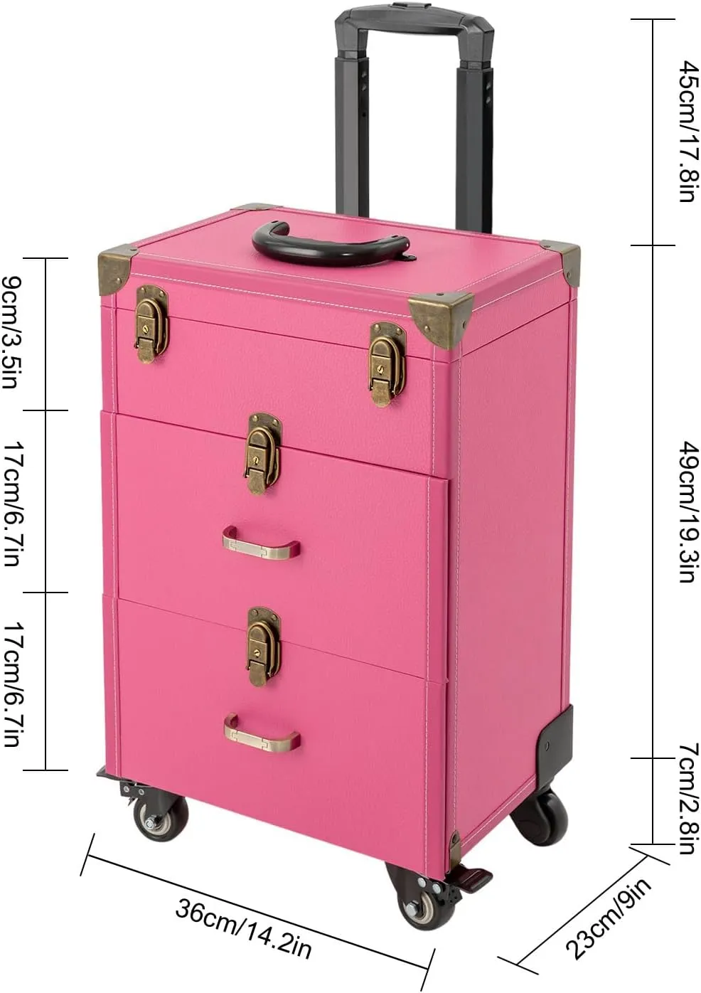 Rolling Makeup Case,3 Layers Makeup Case on Wheels,Makeup Artist Travel Case with 4 Universal Wheels,88.2Lbs Weight Bearing Capacity,for Manicurist Makeup Artist(Copper Lock Rose)