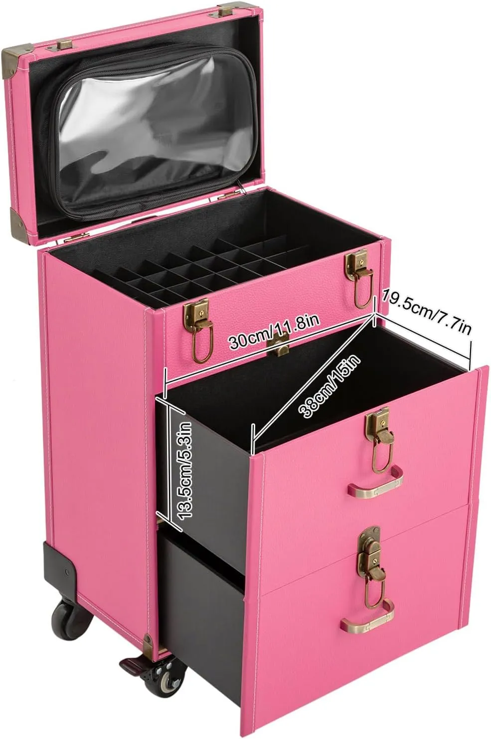Rolling Makeup Case,3 Layers Makeup Case on Wheels,Makeup Artist Travel Case with 4 Universal Wheels,88.2Lbs Weight Bearing Capacity,for Manicurist Makeup Artist(Copper Lock Rose)