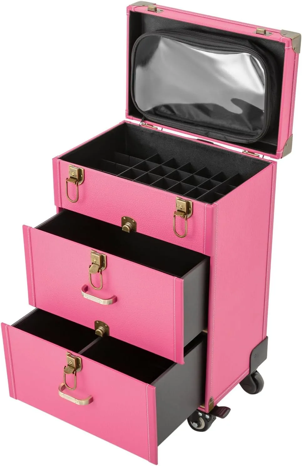 Rolling Makeup Case,3 Layers Makeup Case on Wheels,Makeup Artist Travel Case with 4 Universal Wheels,88.2Lbs Weight Bearing Capacity,for Manicurist Makeup Artist(Copper Lock Rose)