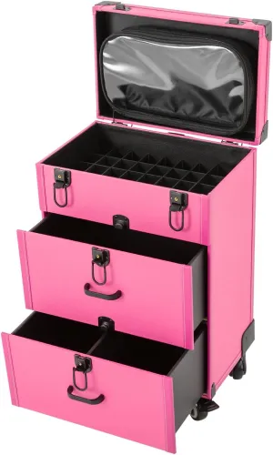 Rolling Makeup Case,Large Storage Cosmetic Trolley with Swivel Wheels & 4 Locks, 3 Layer Rolling Makeup Case Cosmetic Storage for Travel Makeup, Makeup Artists, Both Beginner (Rose Red)