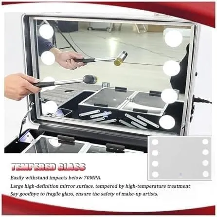 Rolling Makeup CaseRolling Makeup CaseAluminium Professional Trolley Makeup Train Case With LED LightsMakeup Travel Case, Height Adjustable, Suitable For Professional Makeup Artists(22in)