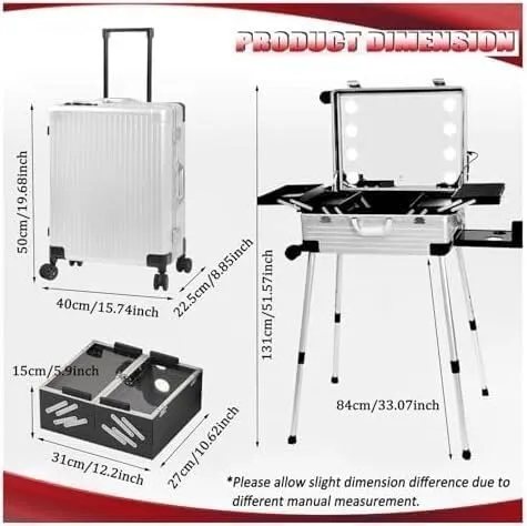 Rolling Makeup CaseRolling Makeup CaseAluminium Professional Trolley Makeup Train Case With LED LightsMakeup Travel Case, Height Adjustable, Suitable For Professional Makeup Artists