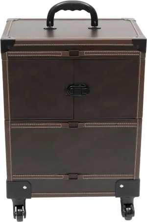 Rolling Makeup Train Case 7 Compartments Cosmetology Case On Wheels Large Makeup Trolley Case Suitable for Anyone Who Loves Beauty or Nail Art/Ships in the USA (Coffee)