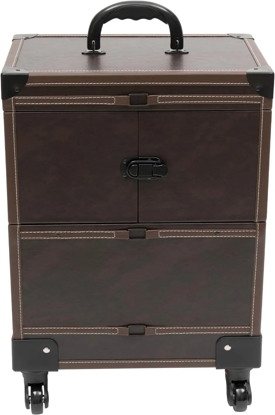 Rolling Makeup Train Case 7 Compartments Cosmetology Case On Wheels Large Makeup Trolley Case Suitable for Anyone Who Loves Beauty or Nail Art/Ships in the USA (Coffee)