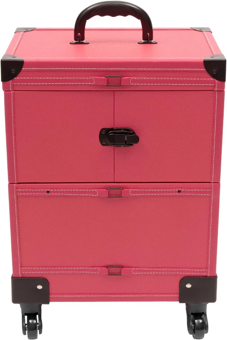 Rolling Makeup Train Case 7 Compartments Cosmetology Case On Wheels Large Makeup Trolley Case Suitable for Anyone Who Loves Beauty or Nail Art/Ships in the USA (Rose)