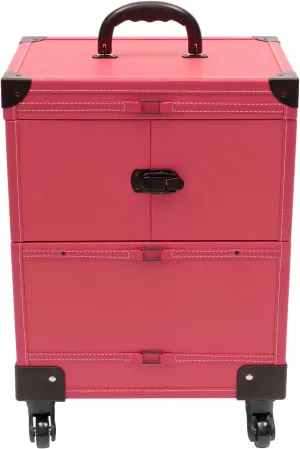 Rolling Makeup Train Case 7 Compartments Cosmetology Case On Wheels Large Makeup Trolley Case Suitable for Anyone Who Loves Beauty or Nail Art/Ships in the USA (Rose)