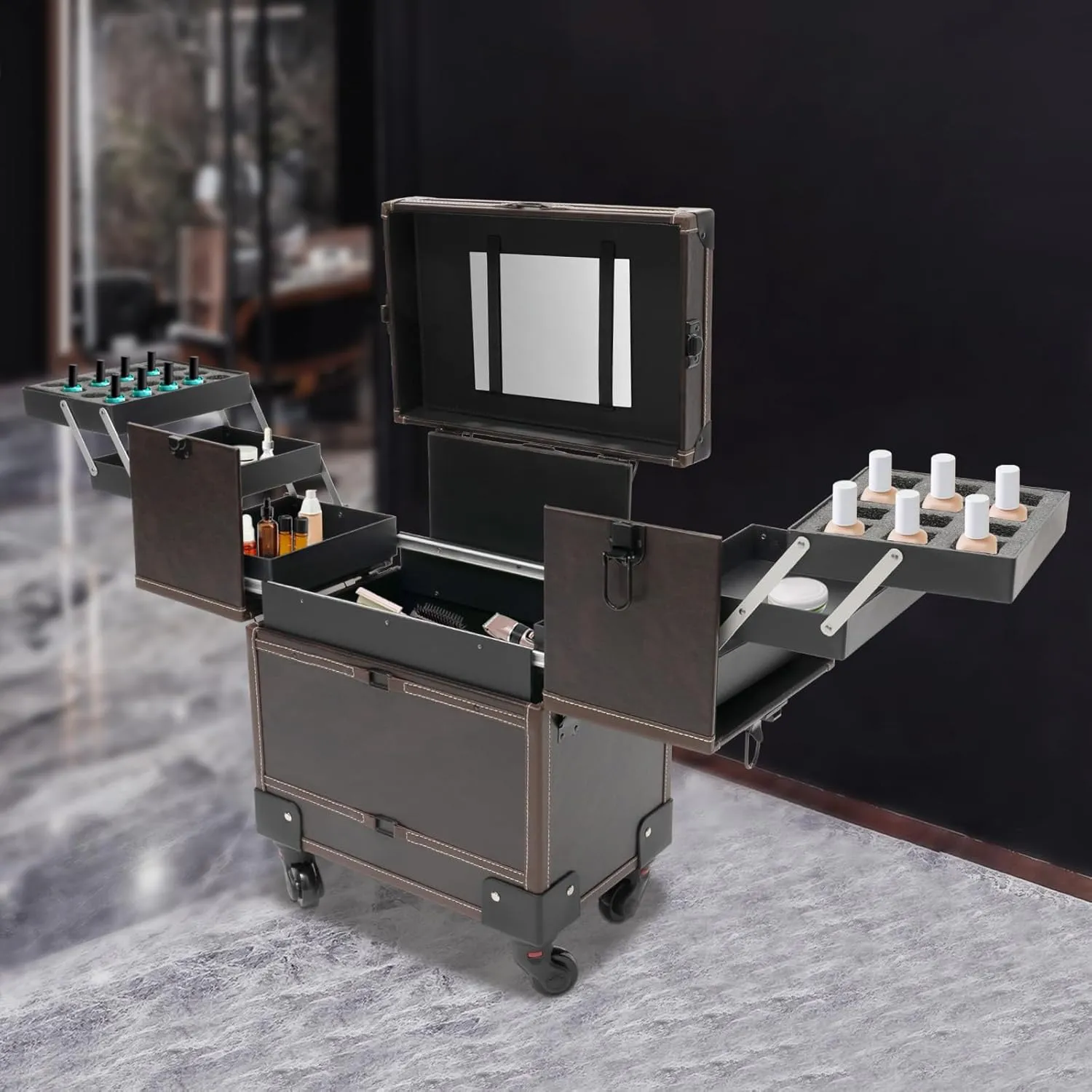 Rolling Makeup Train Case for Artist Beauty Trolley Cosmetic Organizer Box Makeup Train Case Makeup Train Case with Mirror Trolley Cosmetic Organizer Box with wheels