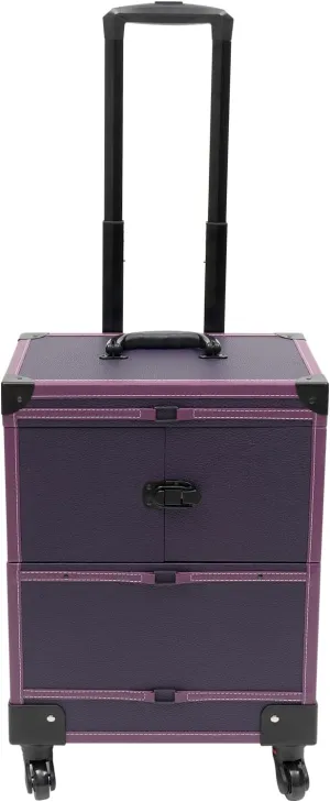 Rolling Makeup Train Case, Large Capacity Trolley Makeup Travel Case with Mirror Key Wheel, Professional Cosmetic Organizer for Make-Up Artist Hairdresser Nail Technician Beautician (Purple)
