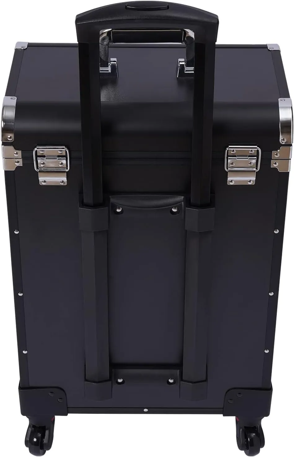 Rolling Makeup Train Case Professional Cosmetic Organizer Trolley with Drawers Compartment Nail Case Wheeled Manicure Pedicure Storage Case for Hair Stylists Makeup Artists (Black & Silver A)