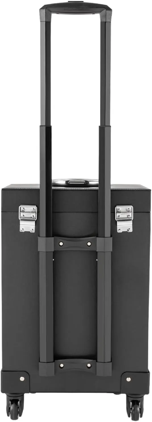 Rolling Makeup Train Case Professional Cosmetic Organizer Trolley with Drawers Compartment Nail Case Wheeled Manicure Pedicure Storage Case for Hair Stylists Makeup Artists (Black & Silver B)