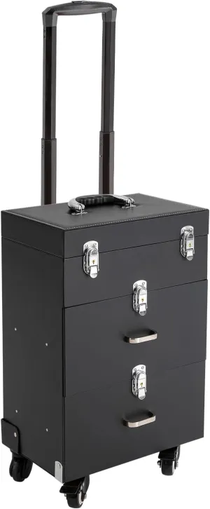 Rolling Makeup Train Case Professional Cosmetic Organizer Trolley with Drawers Compartment Nail Case Wheeled Manicure Pedicure Storage Case for Hair Stylists Makeup Artists (Black & Silver B)