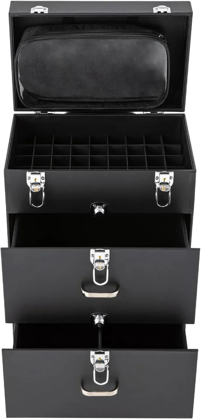 Rolling Makeup Train Case Professional Cosmetic Organizer Trolley with Drawers Compartment Nail Case Wheeled Manicure Pedicure Storage Case for Hair Stylists Makeup Artists (Black & Silver B)